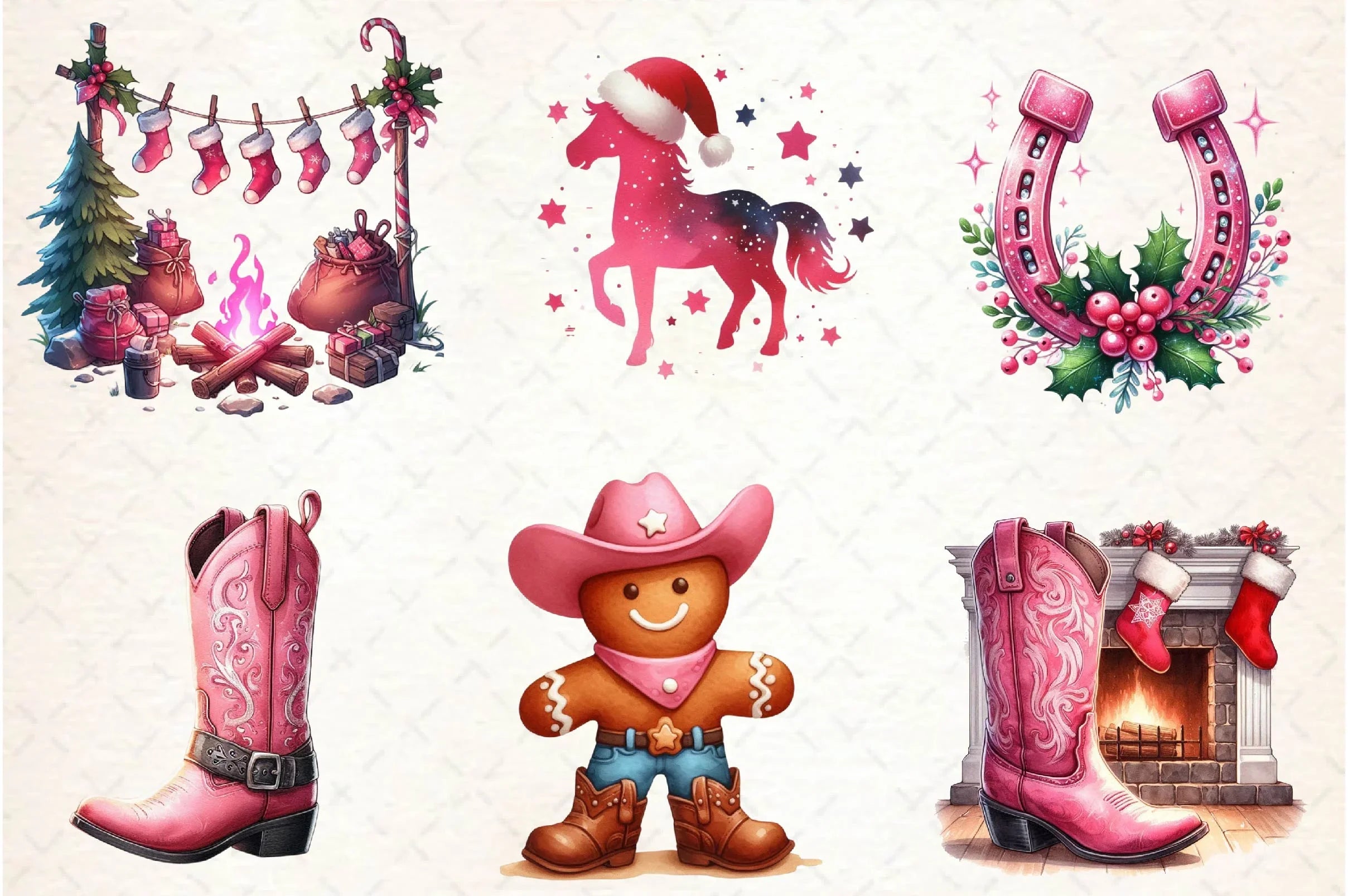 Pink Christmas Cowboy Clipart Bundle - CraftNest - Digital Crafting and Art