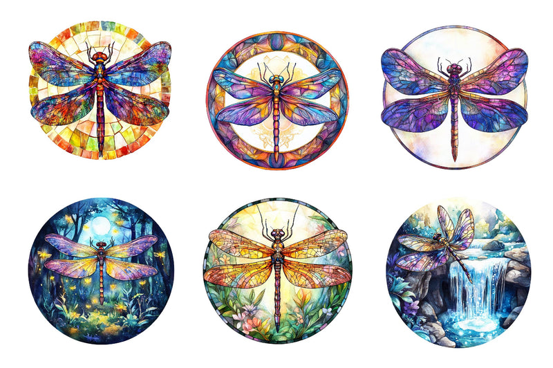 Round Dragonfly Stained Glass Clipart Bundle - CraftNest - Digital Crafting and Art