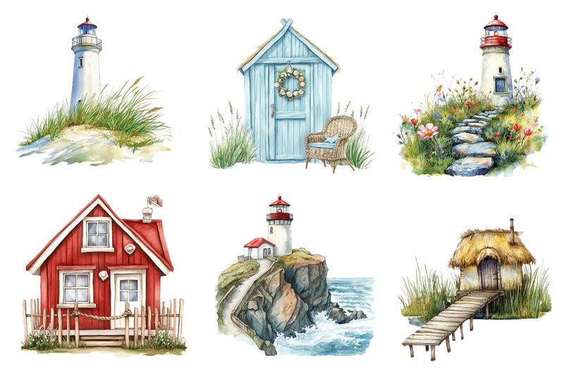 Seaside Houses And Lighthouses Clipart Bundle - CraftNest - Digital Crafting and Art