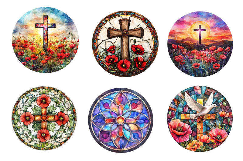 Round Poppy & Cross Faux Stained Glass Clipart Bundle - CraftNest - Digital Crafting and Art