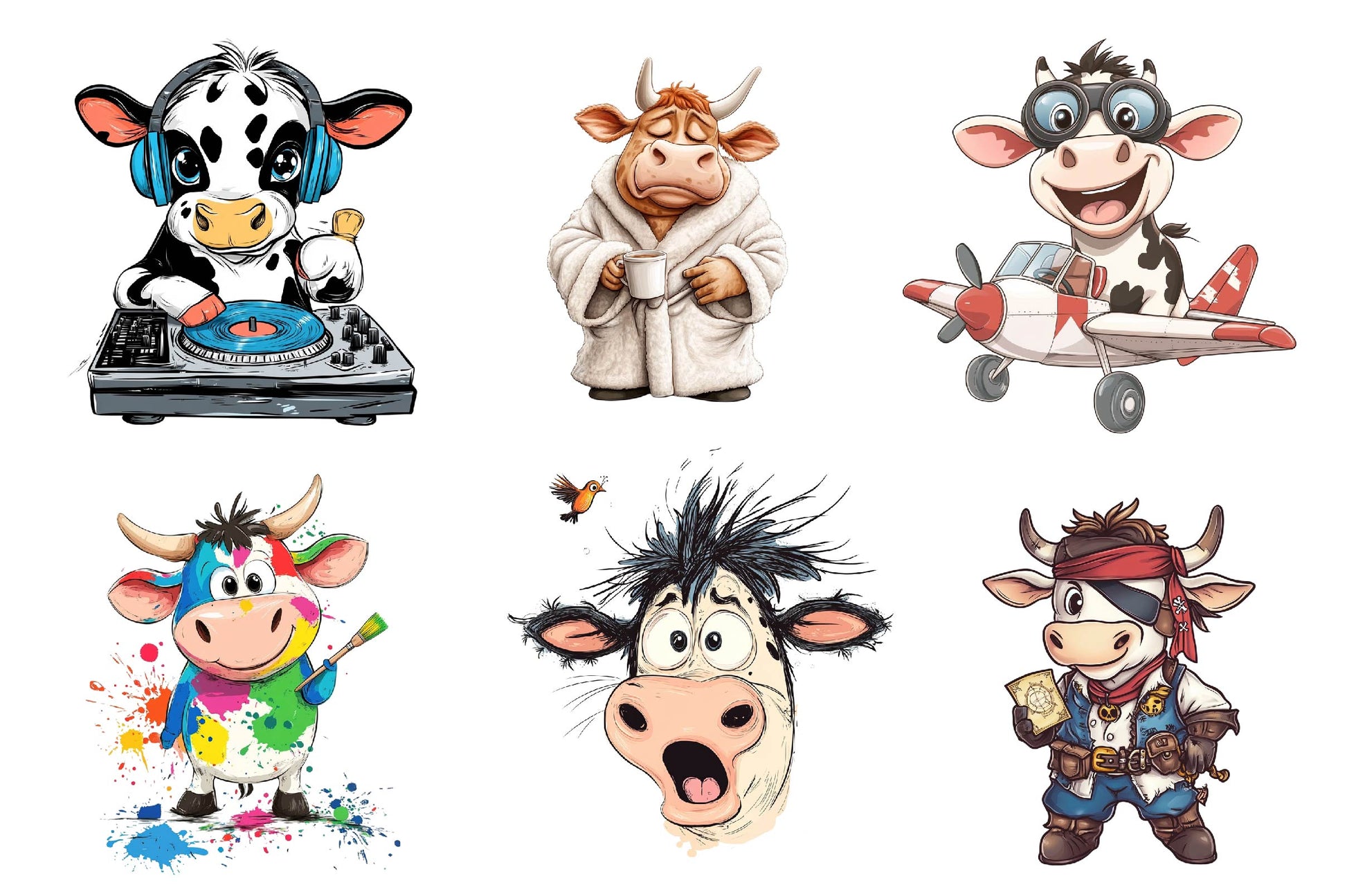 Quirky Funny Cow Clipart Bundle - CraftNest - Digital Crafting and Art