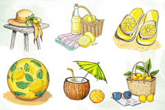Cute Mediterranean Lemon Beach Clipart Bundle - CraftNest - Digital Crafting and Art