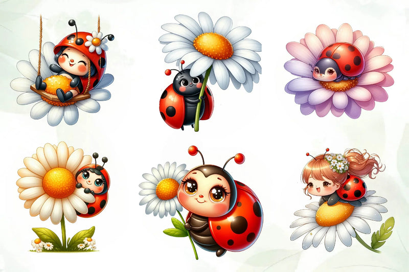 Cute Daisy Spring Ladybug Clipart Bundle-1 - CraftNest - Digital Crafting and Art