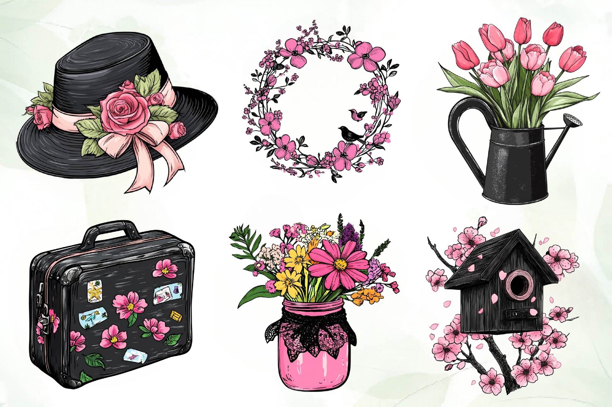 Black & Pink Spring Clipart Bundle - CraftNest - Digital Crafting and Art