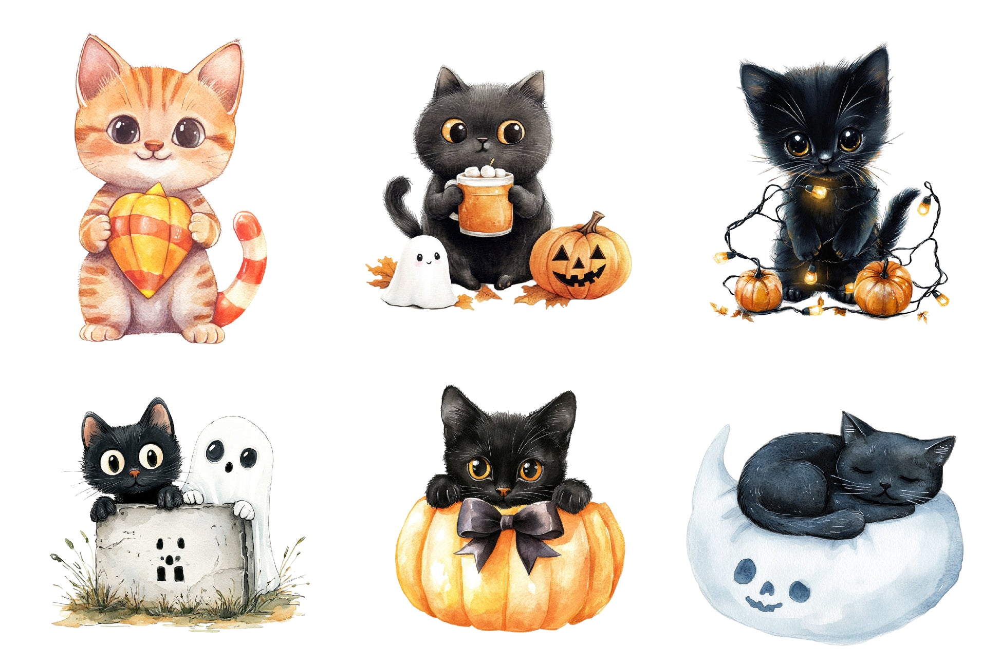 Cute Halloween Black Cats Clipart Bundle - CraftNest - Digital Crafting and Art