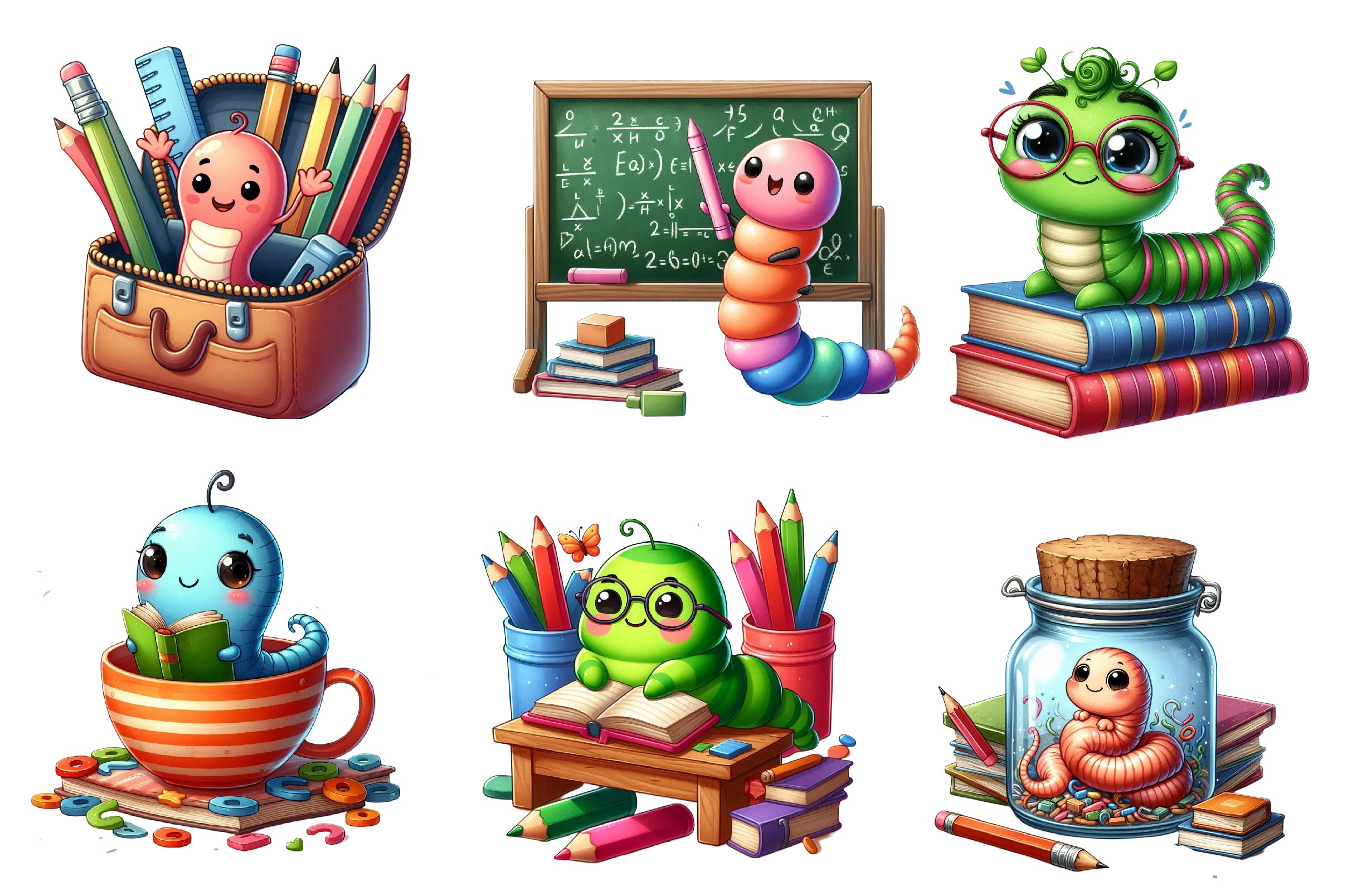 School Bookworm Clipart Bundle - CraftNest - Digital Crafting and Art