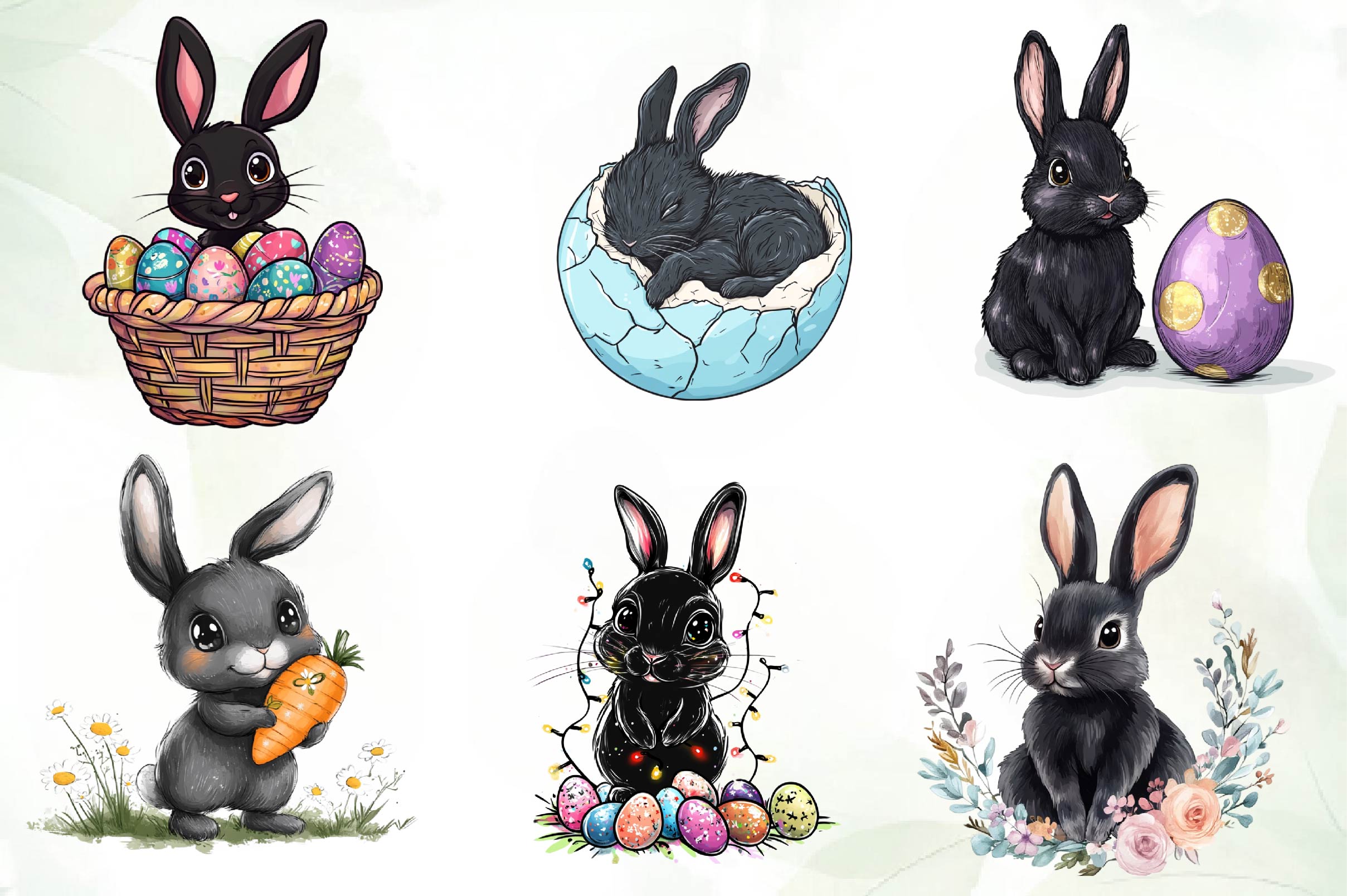 Cute Black Easter Bunny Clipart Bundle - CraftNest - Digital Crafting and Art
