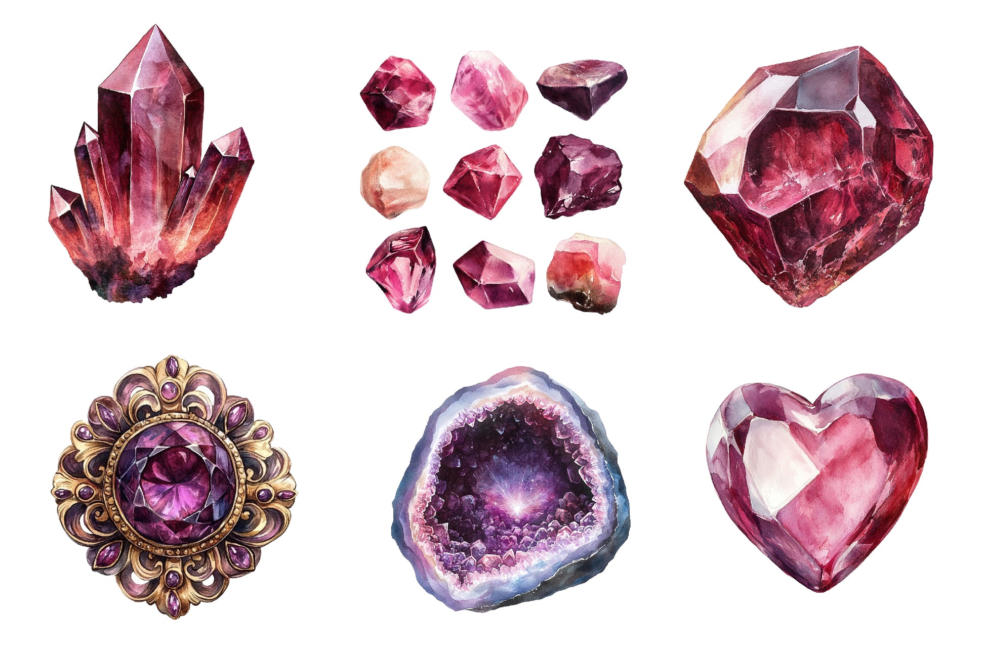 Burgundy Crystals And Gems Clipart Bundle - CraftNest - Digital Crafting and Art