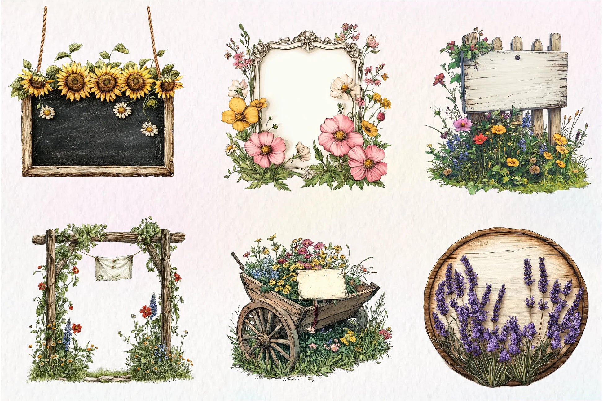 Summer Empty Sign & Wildflowers Clipart Bundle - CraftNest - Digital Crafting and Art