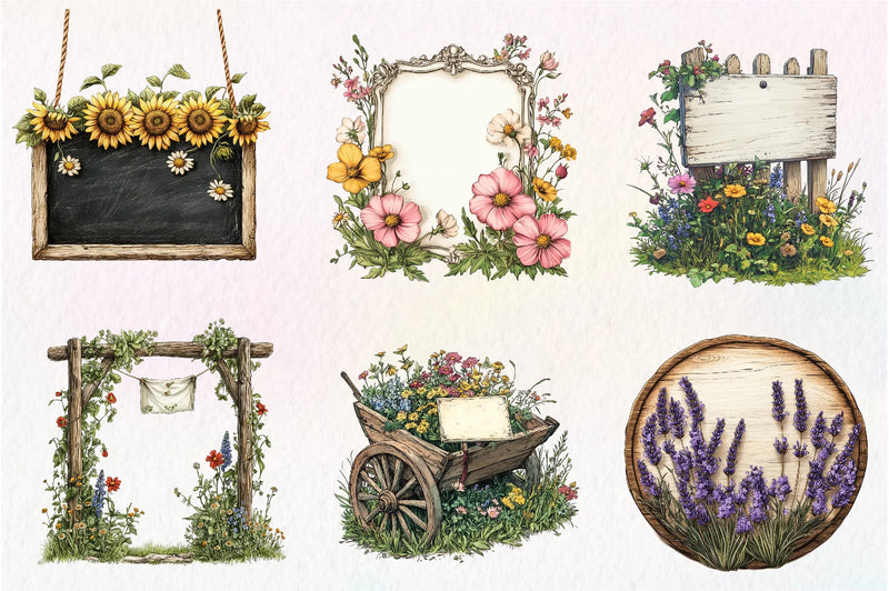 Summer Empty Sign & Wildflowers Clipart Bundle - CraftNest - Digital Crafting and Art