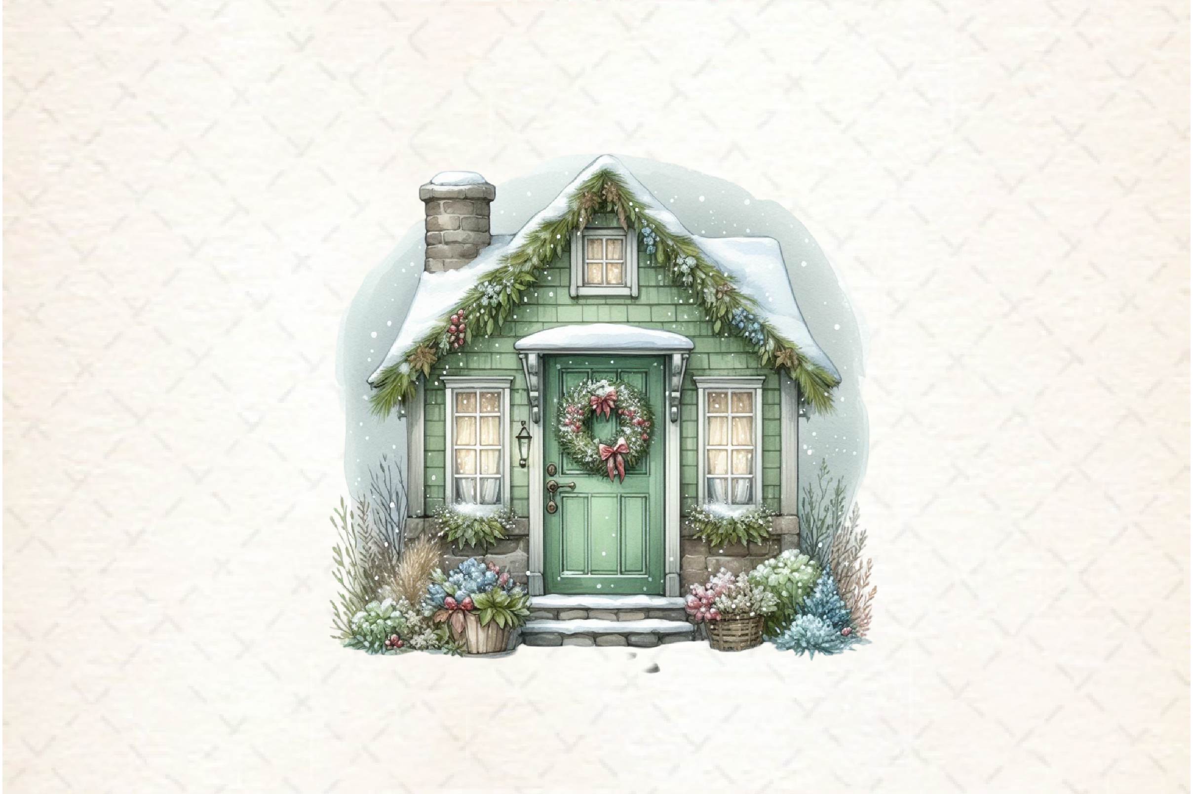 Sage Green Winter Cottage Clipart Bundle - CraftNest - Digital Crafting and Art