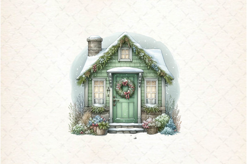 Sage Green Winter Cottage Clipart Bundle - CraftNest - Digital Crafting and Art
