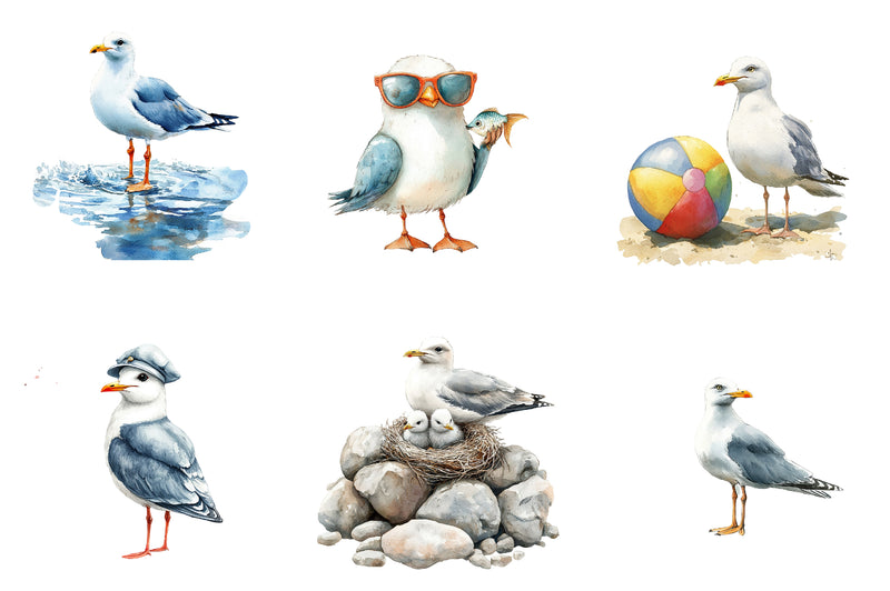Summer Seagulls Clipart Bundle - CraftNest - Digital Crafting and Art