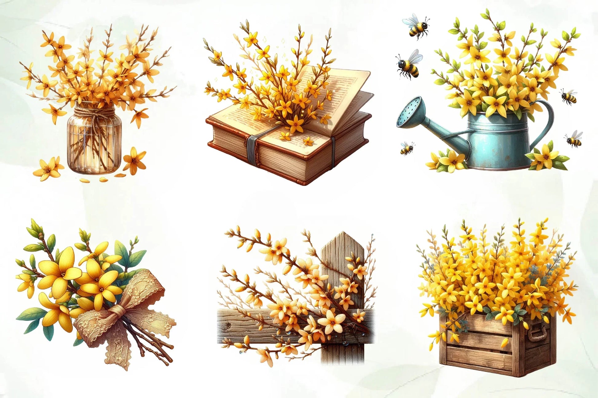 Spring Forsythia Flower Clipart Bundle - CraftNest - Digital Crafting and Art