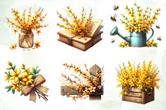 Spring Forsythia Flower Clipart Bundle - CraftNest - Digital Crafting and Art
