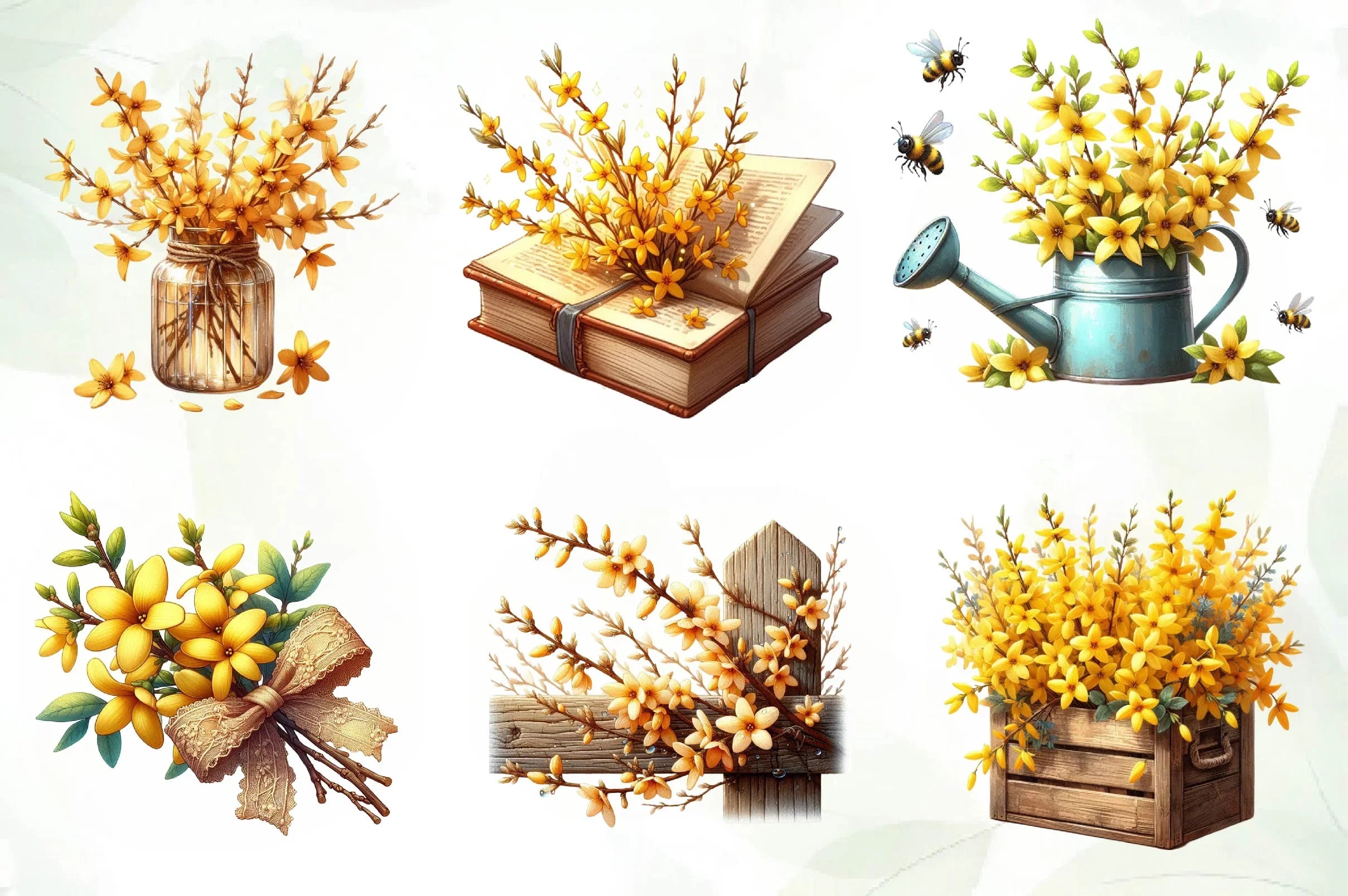 Spring Forsythia Flower Clipart Bundle - CraftNest - Digital Crafting and Art
