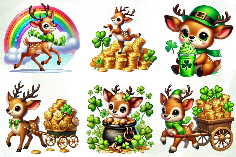 St Patricks Day Cute Reindeer Clipart Bundle - CraftNest - Digital Crafting and Art