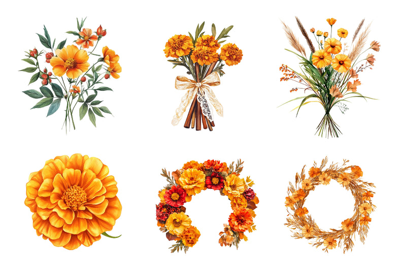 Fall Marigold Clipart Bundle - CraftNest - Digital Crafting and Art