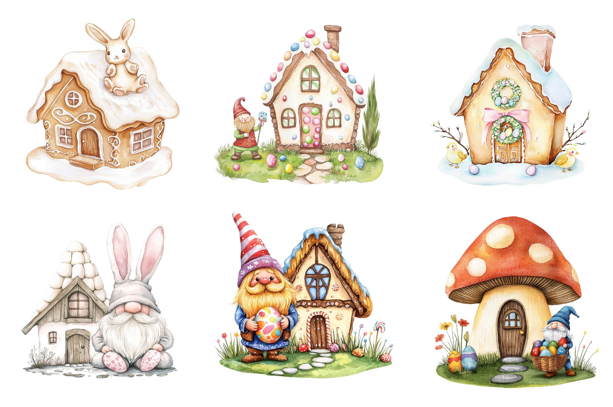 Easter Gnome Gingerbread House Clipart Bundle - CraftNest - Digital Crafting and Art