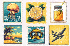 Yellow Summer Postage Stamps Clipart Bundle - CraftNest - Digital Crafting and Art