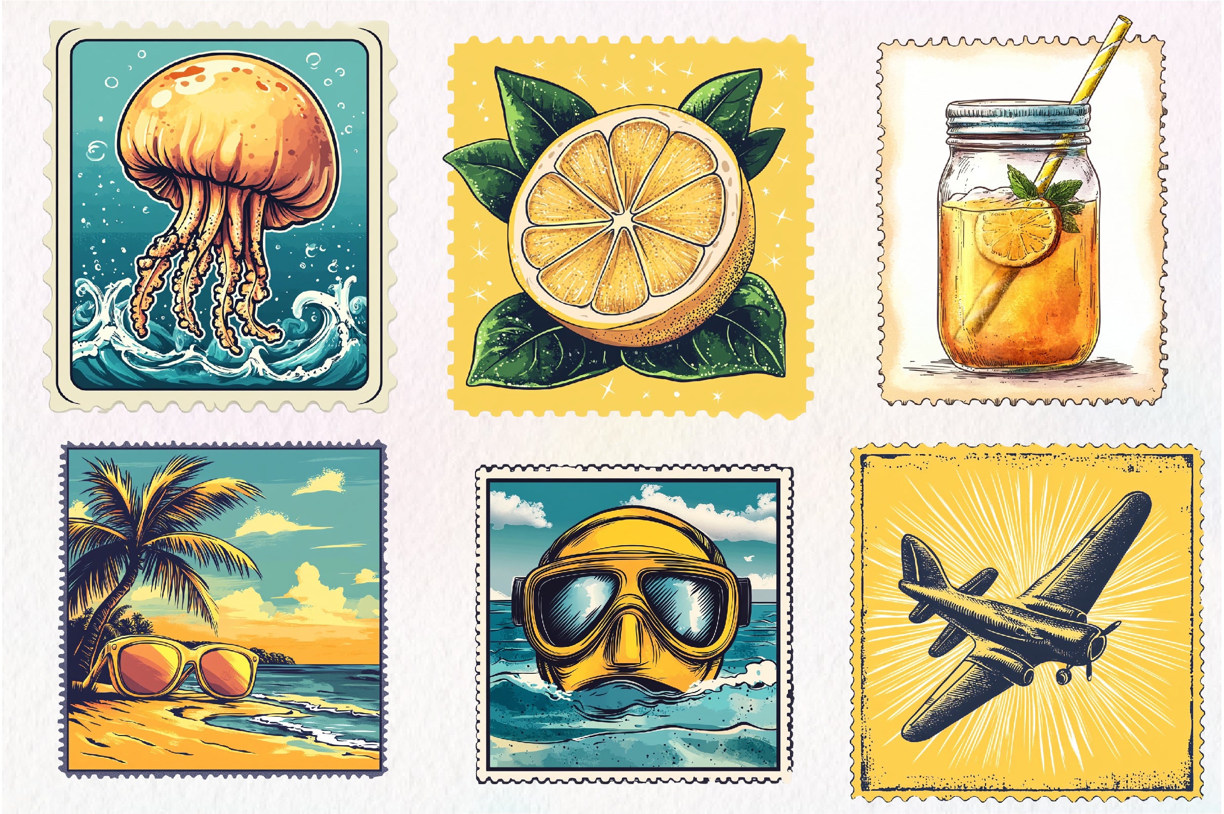 Yellow Summer Postage Stamps Clipart Bundle - CraftNest - Digital Crafting and Art