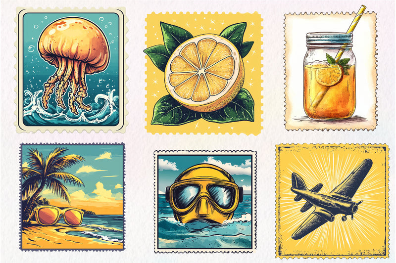 Yellow Summer Postage Stamps Clipart Bundle - CraftNest - Digital Crafting and Art