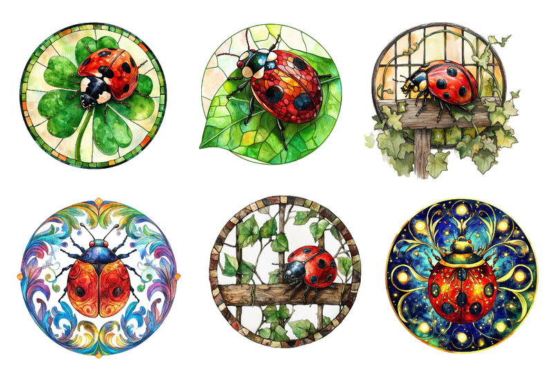 Round Stained Glass Ladybug Clipart Bundle - CraftNest - Digital Crafting and Art