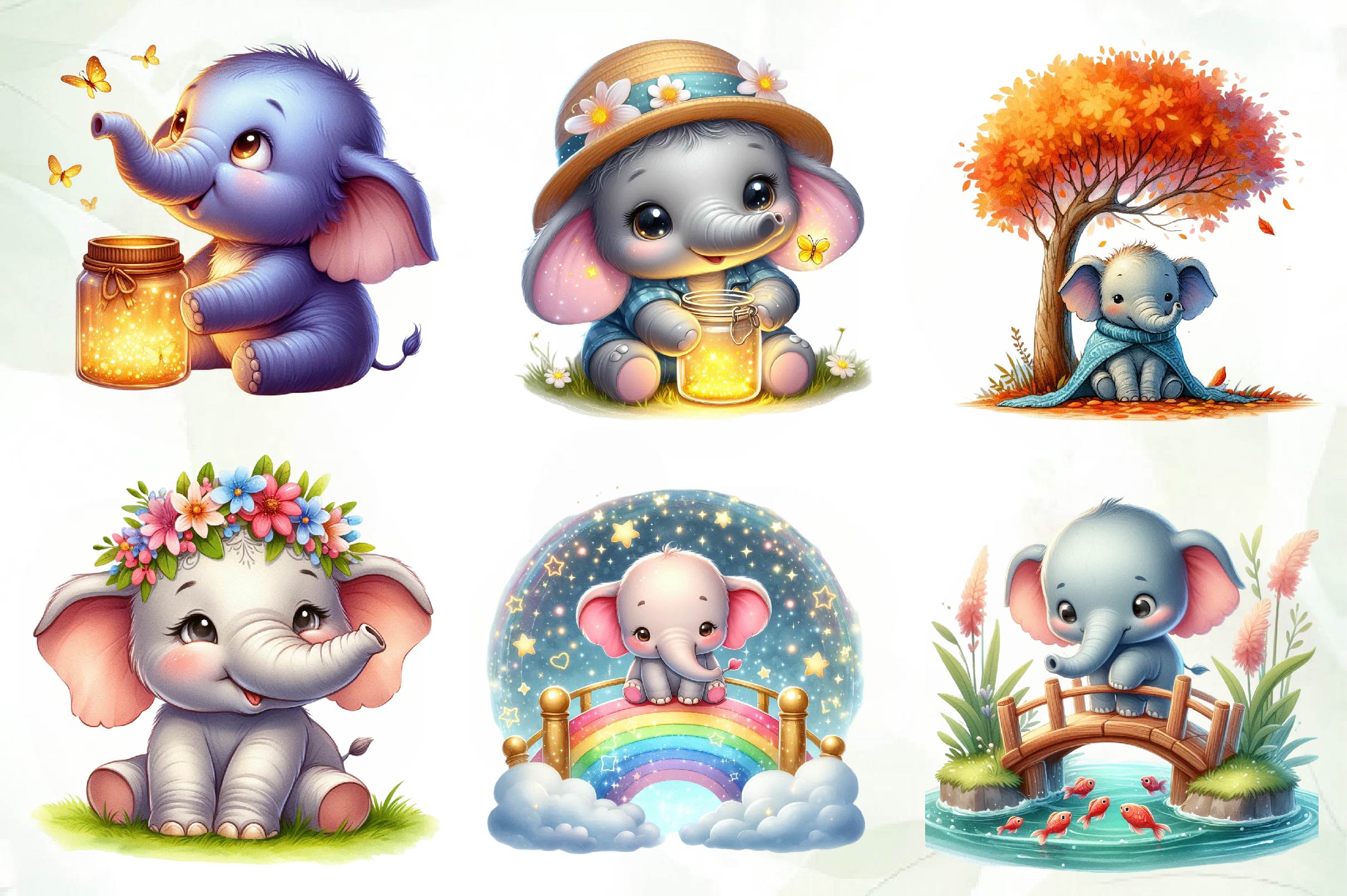 Cute Baby Elephant Clipart Bundle - CraftNest - Digital Crafting and Art
