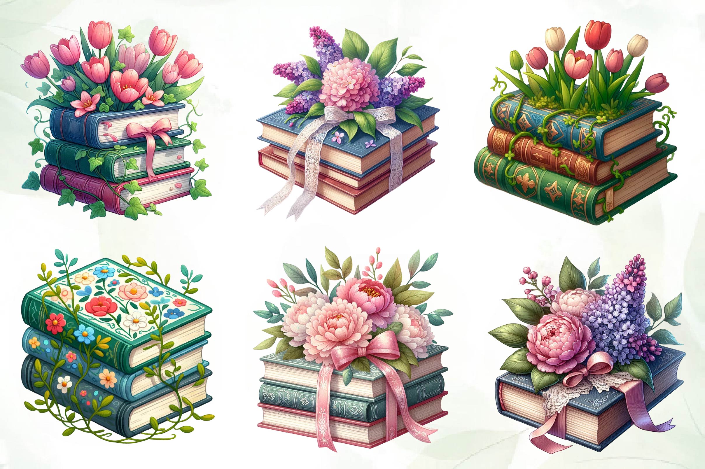 Spring Floral Book Stack Clipart Bundle - CraftNest - Digital Crafting and Art