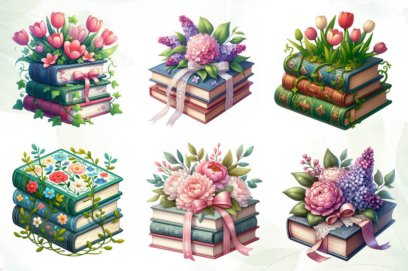 Spring Floral Book Stack Clipart Bundle - CraftNest - Digital Crafting and Art