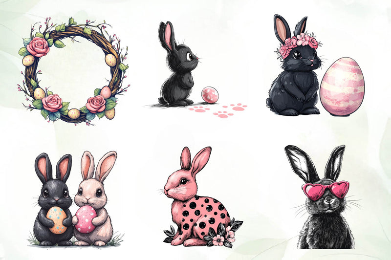 Black & Pink Easter Clipart Bundle - CraftNest - Digital Crafting and Art