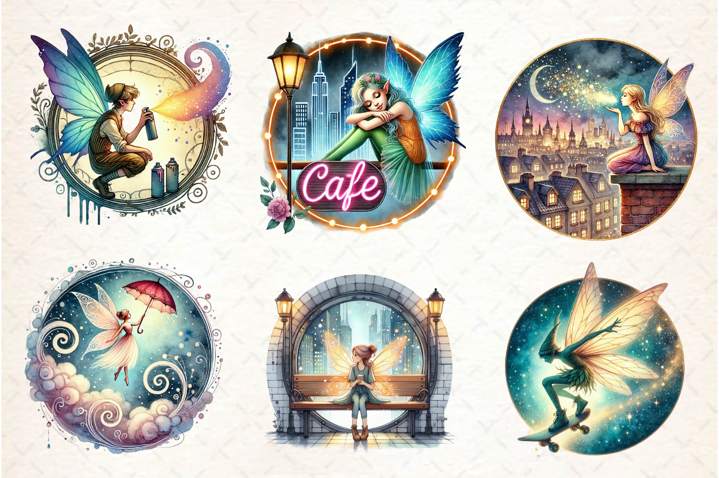Urban Fairy Round Set Clipart Bundle - CraftNest - Digital Crafting and Art
