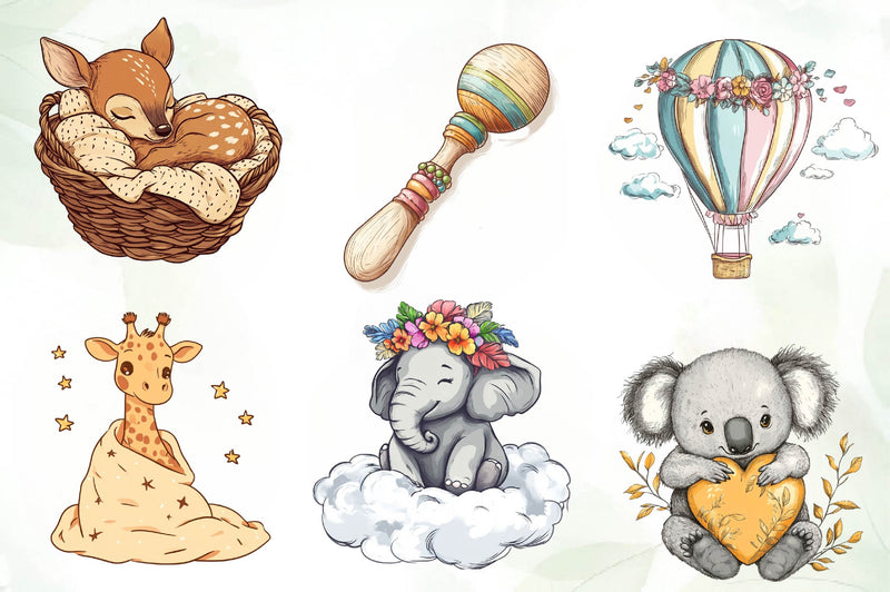 Boho Nursery Baby Clipart Bundle - CraftNest - Digital Crafting and Art
