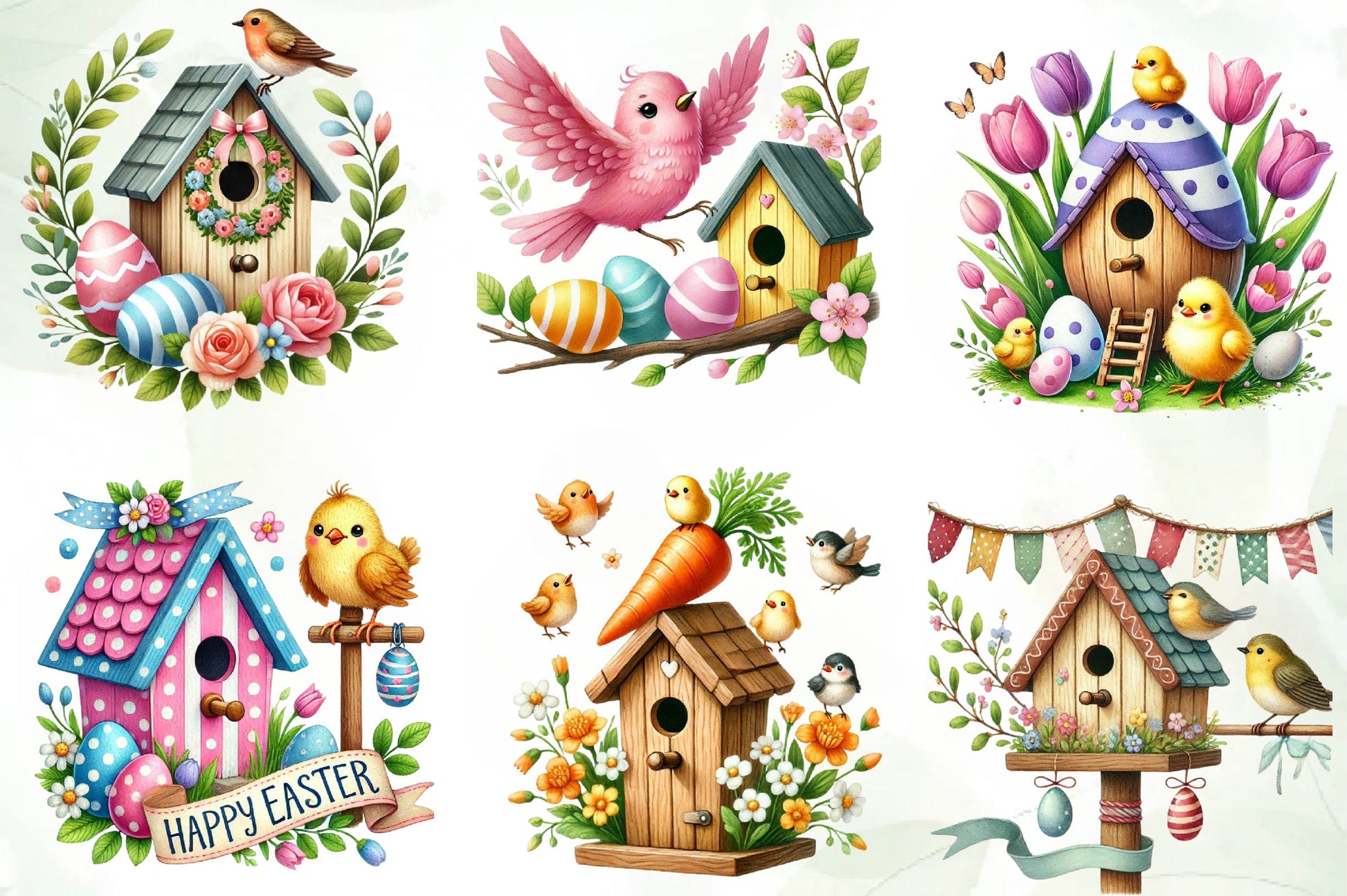 Easter Bird House Clipart Bundle - CraftNest - Digital Crafting and Art