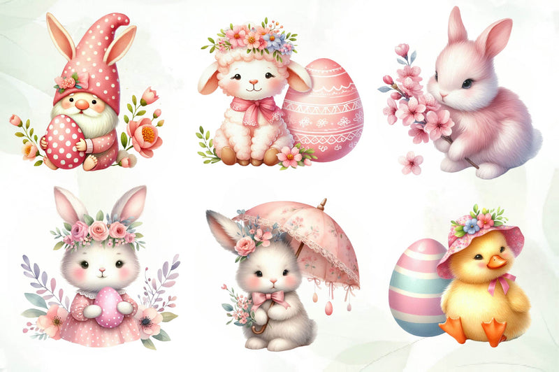 Cute Pink Easter Day Clipart Bundle - CraftNest - Digital Crafting and Art