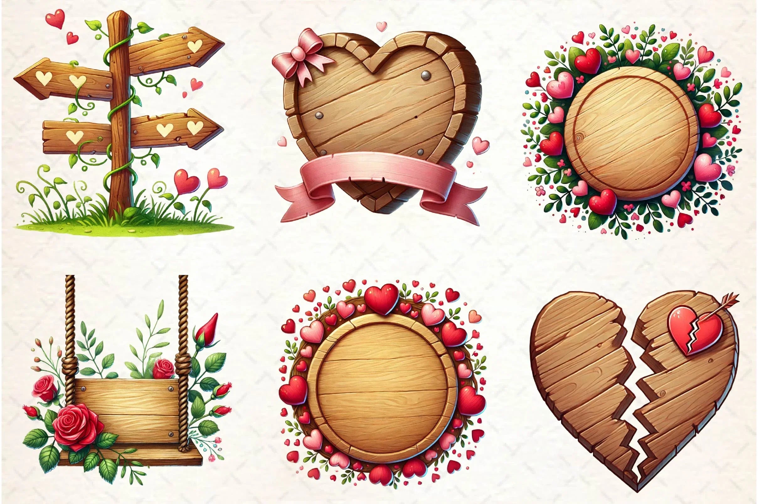 Valentines Empty Wooden Signs Clipart Bundle - CraftNest - Digital Crafting and Art
