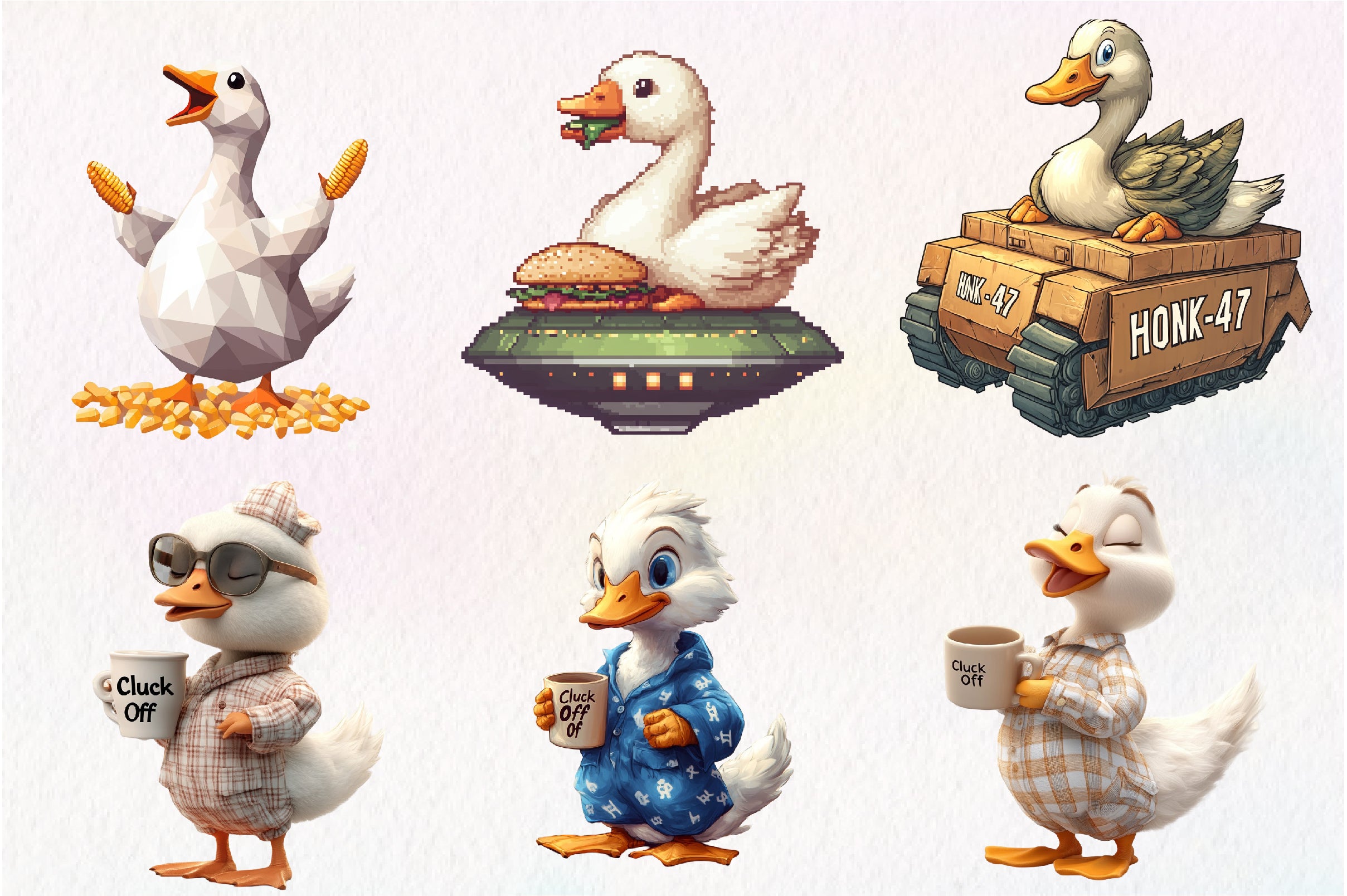 Blocky Style Funny Goose Clipart Bundle - CraftNest - Digital Crafting and Art