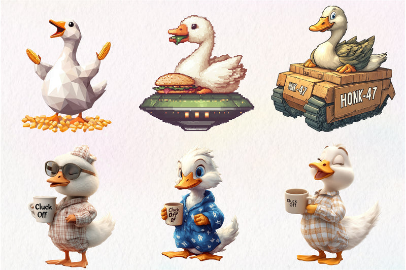 Blocky Style Funny Goose Clipart Bundle - CraftNest - Digital Crafting and Art