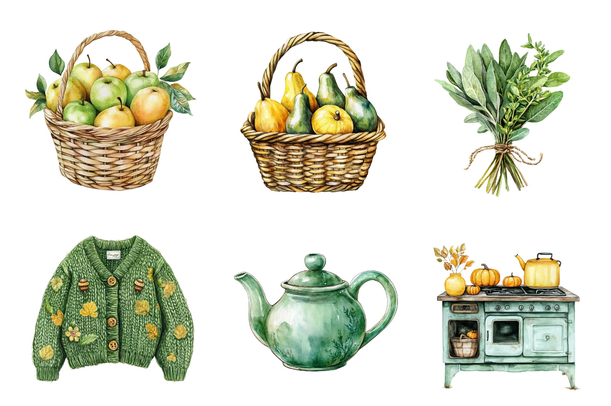 Yellow & Green Autumn Cottage Clipart Bundle - CraftNest - Digital Crafting and Art