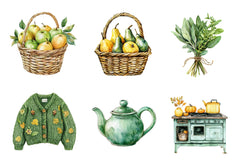 Yellow & Green Autumn Cottage Clipart Bundle - CraftNest - Digital Crafting and Art