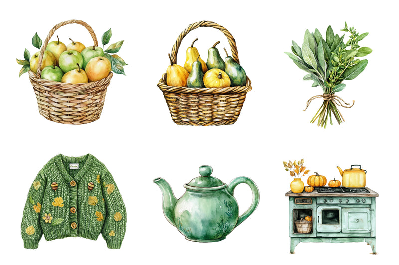 Yellow & Green Autumn Cottage Clipart Bundle - CraftNest - Digital Crafting and Art