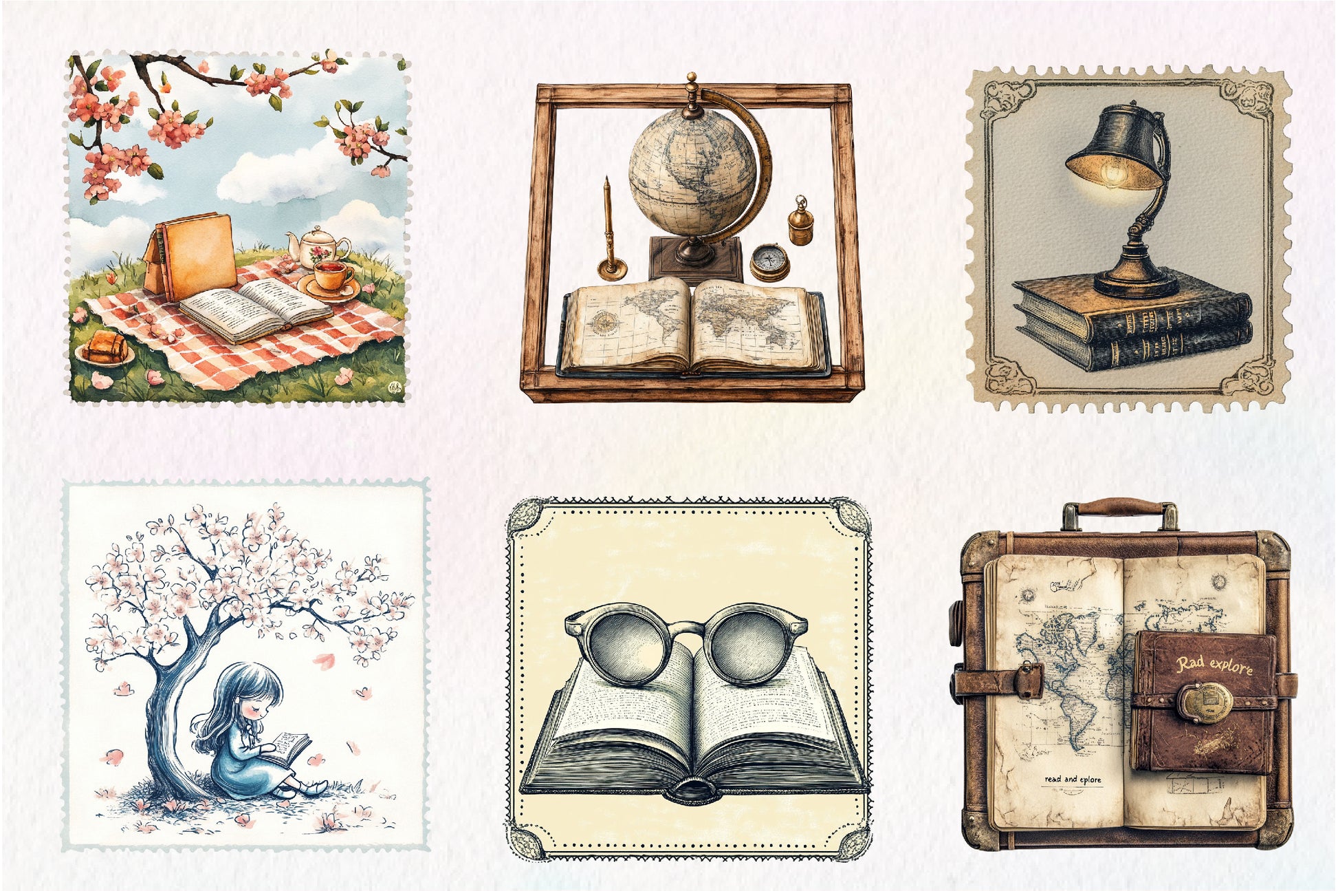 Reading Books Postage Stamp Clipart Bundle - CraftNest - Digital Crafting and Art