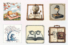Reading Books Postage Stamp Clipart Bundle - CraftNest - Digital Crafting and Art