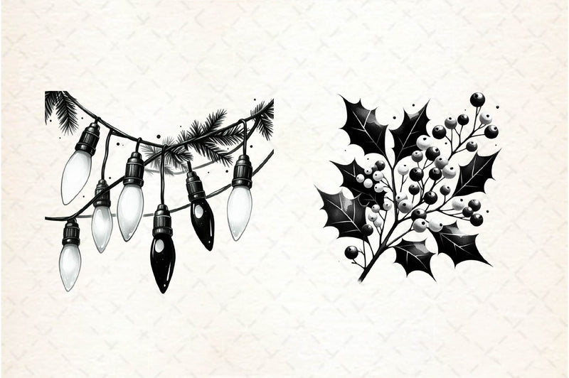 Black And White Christmas Clipart Bundle - CraftNest - Digital Crafting and Art