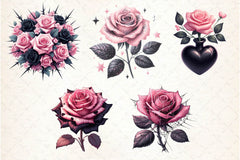 Valentine Pink Gothic Roses Clipart Bundle - CraftNest - Digital Crafting and Art
