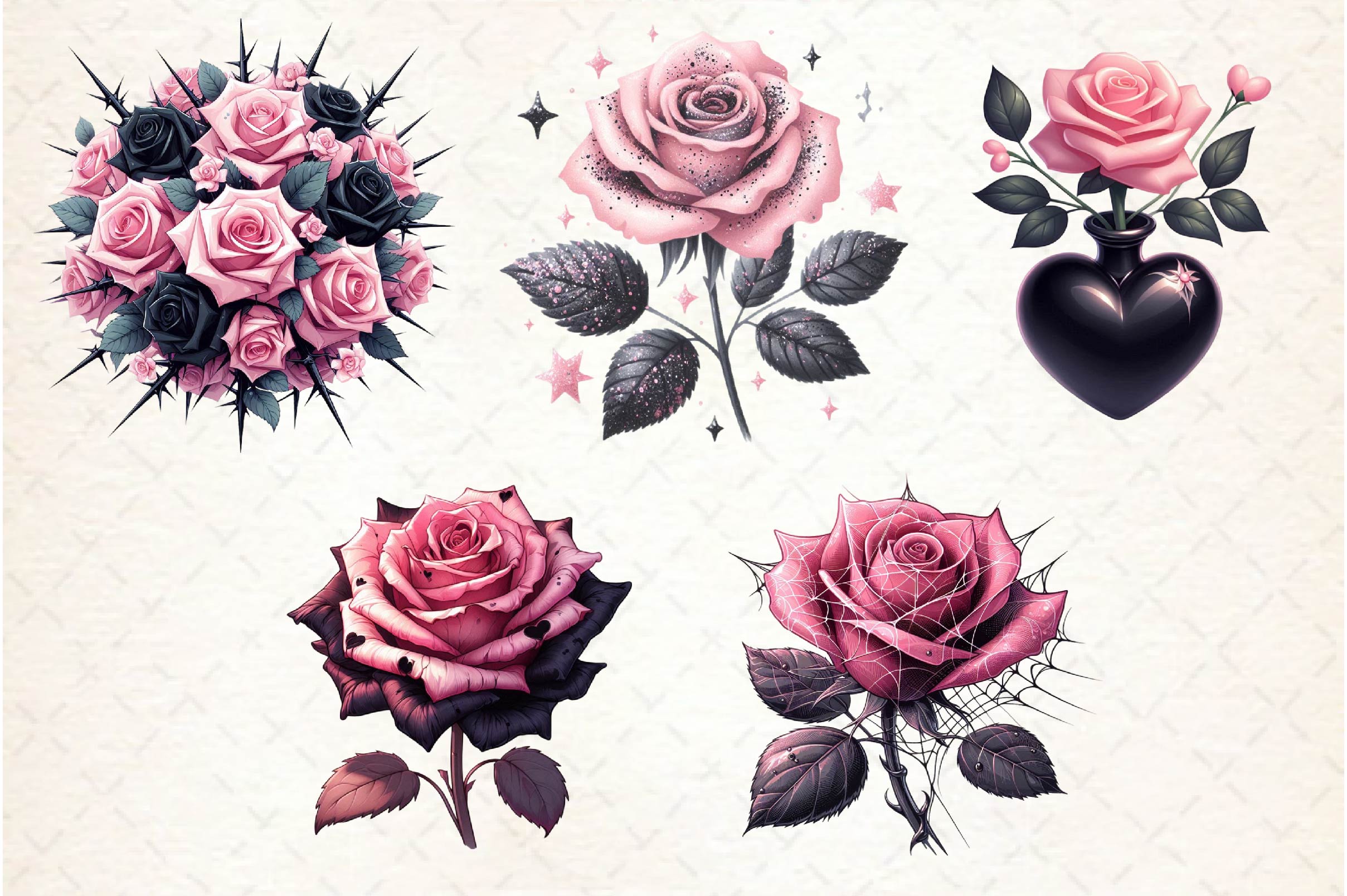 Valentine Pink Gothic Roses Clipart Bundle - CraftNest - Digital Crafting and Art