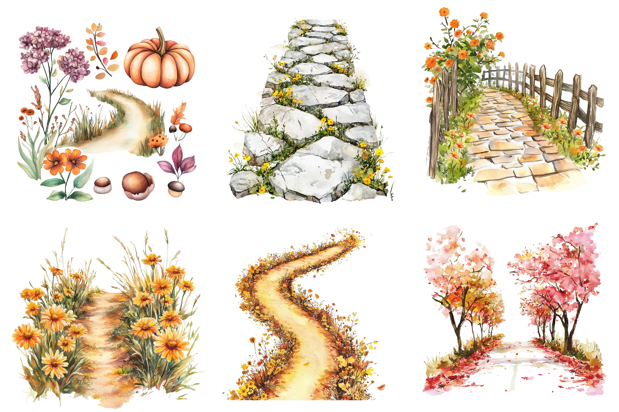 Fall Wildflowers Pathway Clipart Bundle - CraftNest - Digital Crafting and Art
