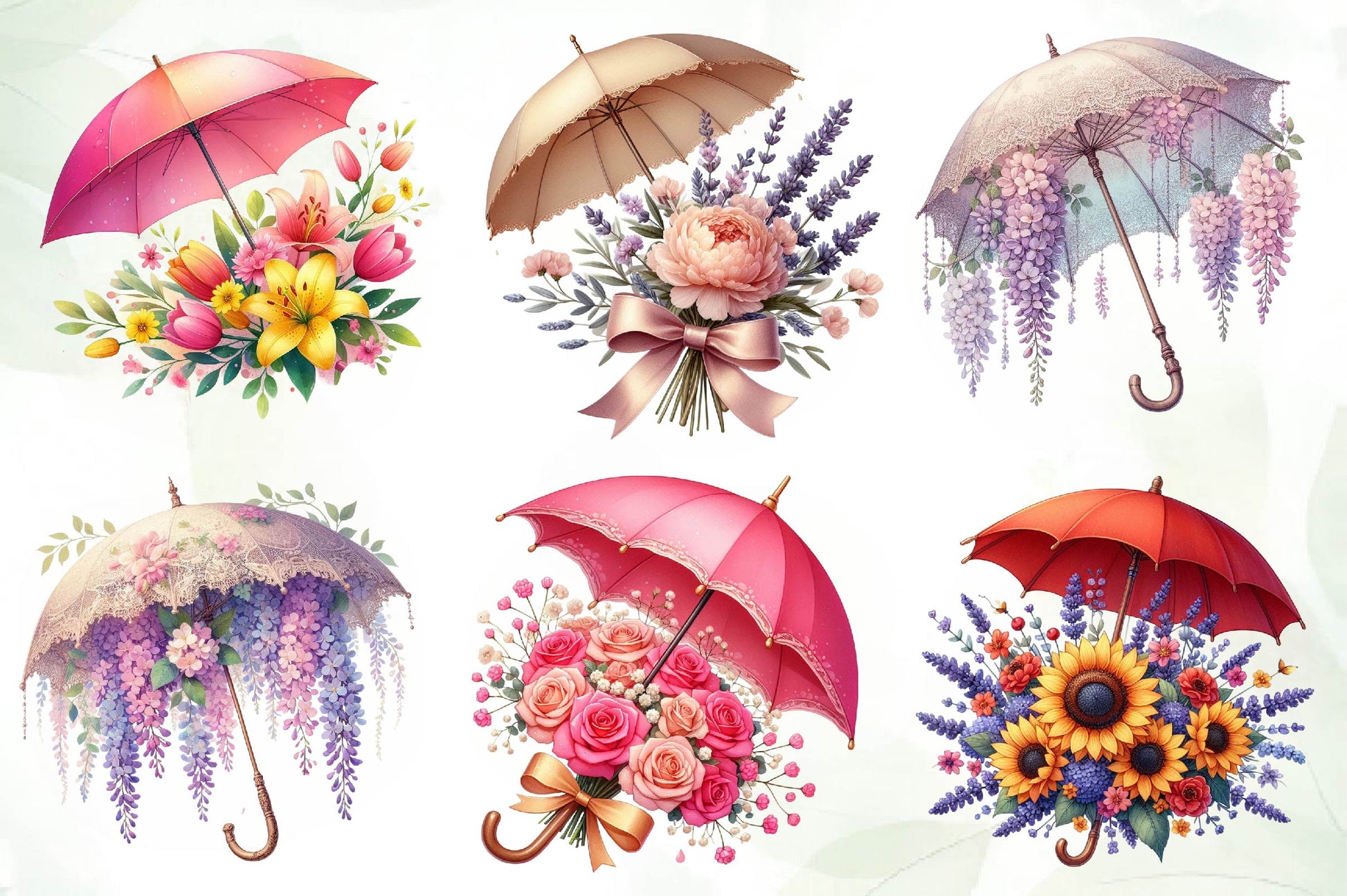 Spring Flowers Umbrella Clipart Bundle 2 - CraftNest - Digital Crafting and Art