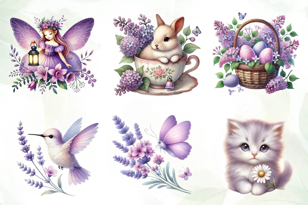 Cute Purple Spring Clipart Bundle