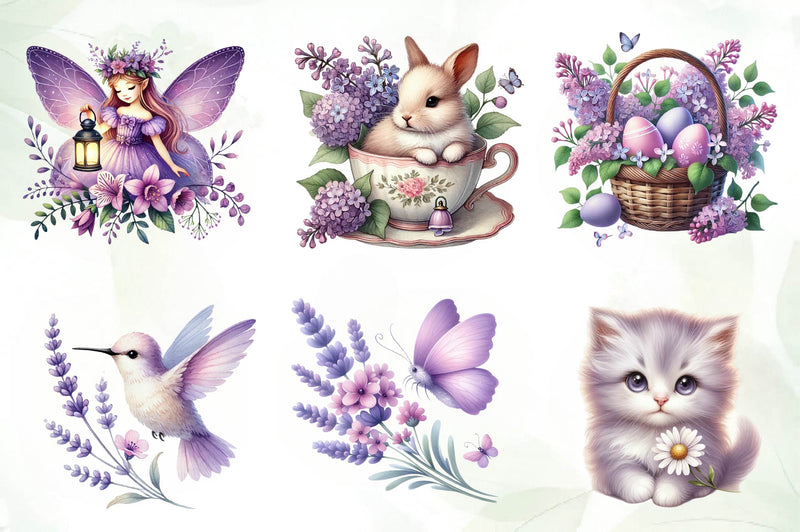 Cute Purple Spring Clipart Bundle - CraftNest - Digital Crafting and Art